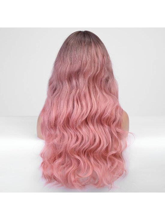 Women\'s Ombre Pink Heat Resistant Long Curly Wavy Synthetic Wig Bang Size 26In main image 4
